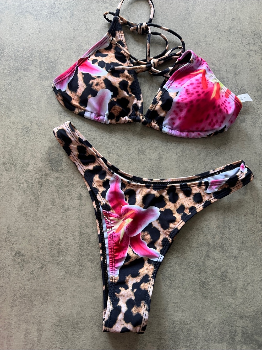 SHEIN Leopard Print Bikini with Pink Floral Accent